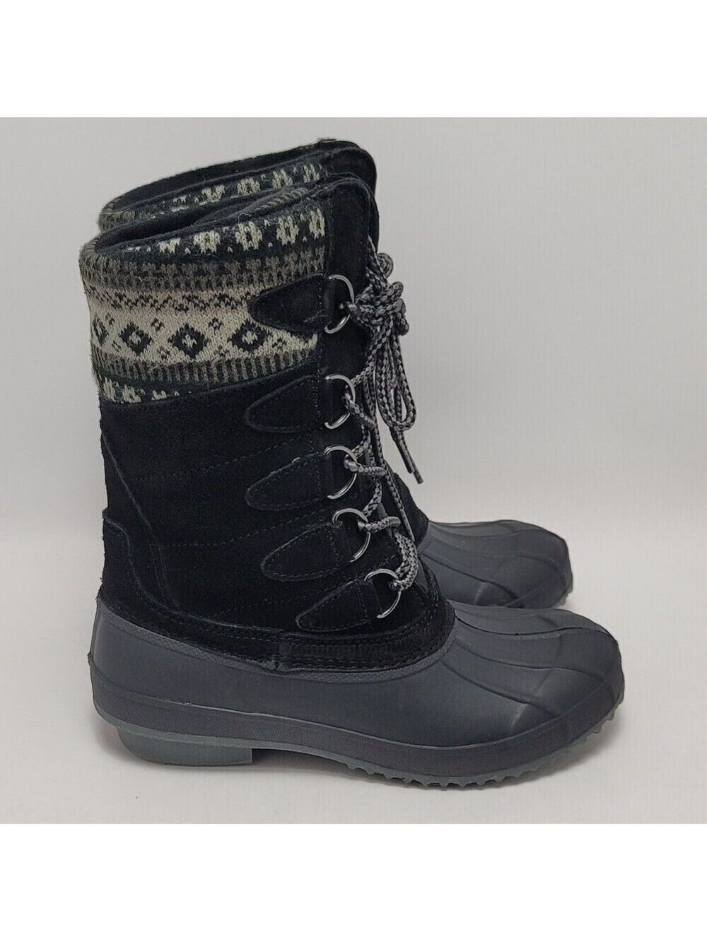 Khombu Cozy K-Comfort Womens Sock Faux Fur Lined Lace Up Duck Winter Boot Sz 7M
